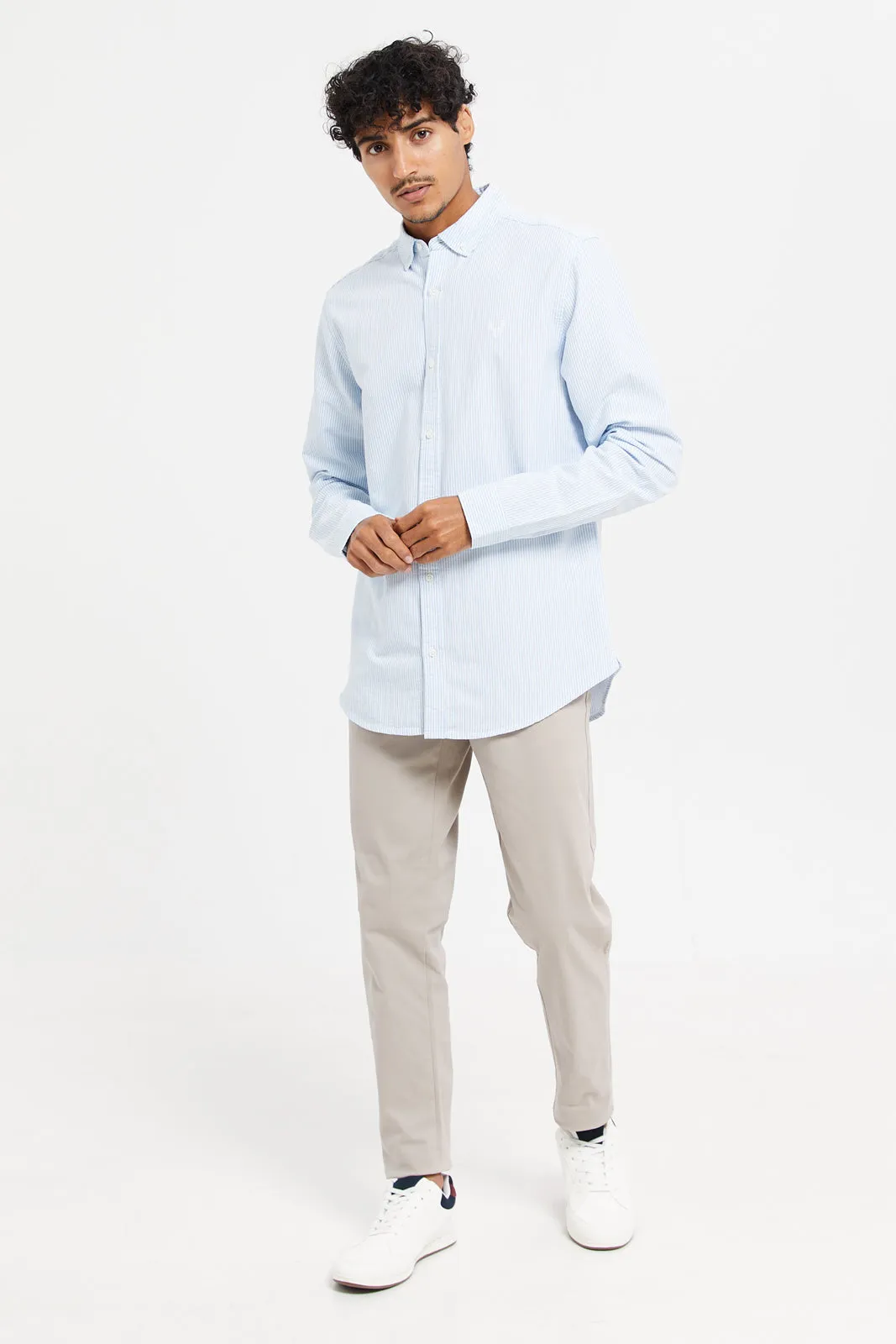 Men Blue Striped Oxford Shirt