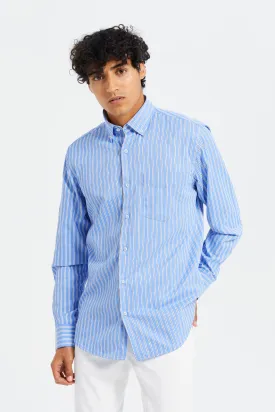 Men Blue Striped Shirt With Buttons