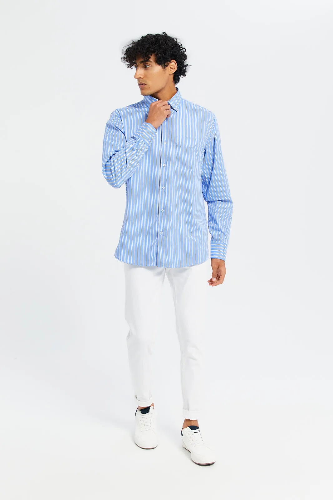 Men Blue Striped Shirt With Buttons