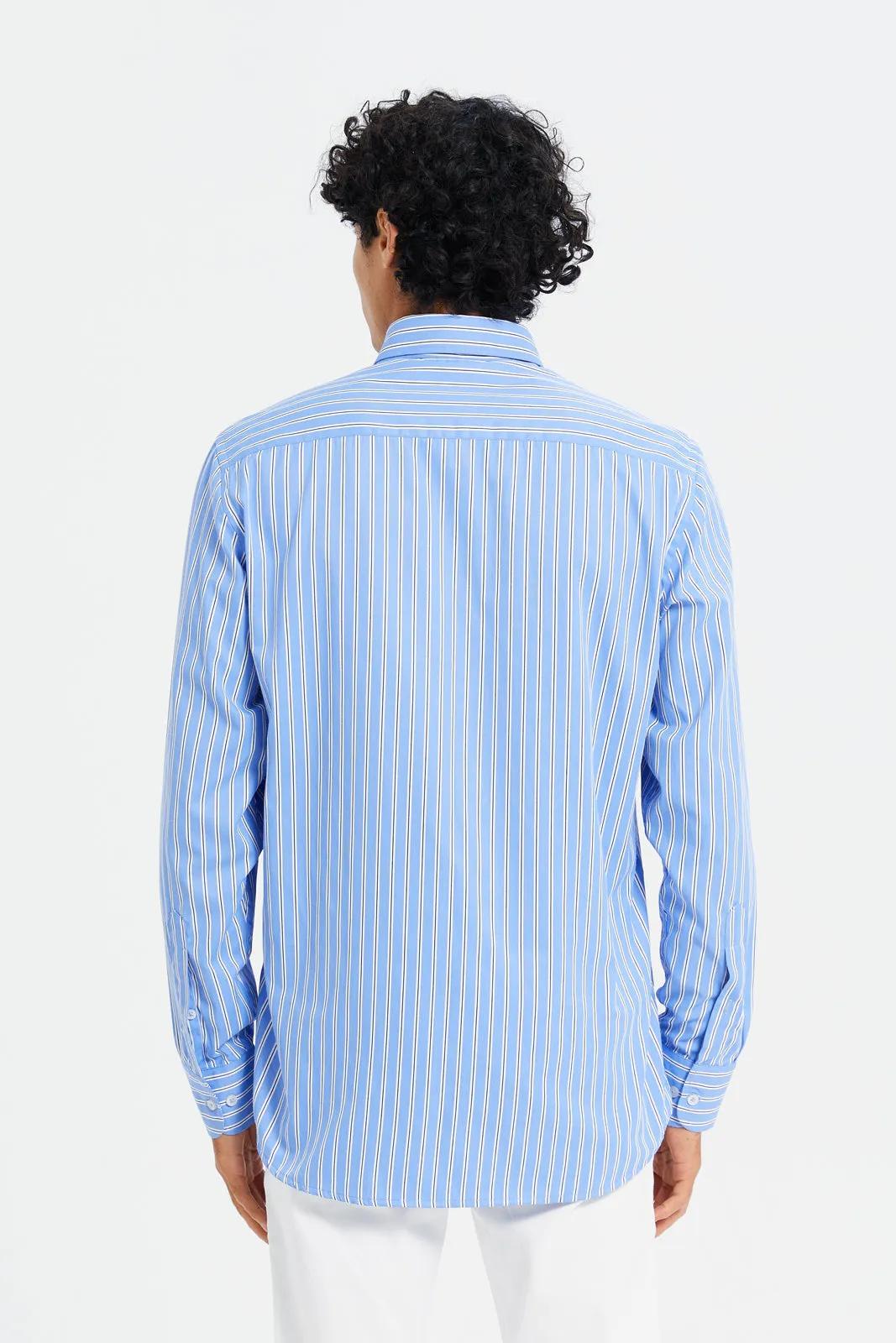 Men Blue Striped Shirt With Buttons