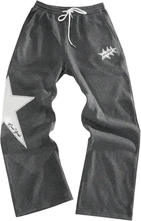 Men's Baggy Sweatpants Y2k Star Graphic Print Stacked Wide Leg Jogger Pants