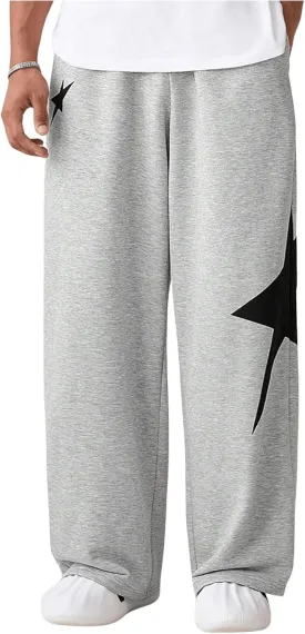 Men's Baggy Sweatpants Y2k Star Graphic Print Stacked Wide Leg Jogger Pants