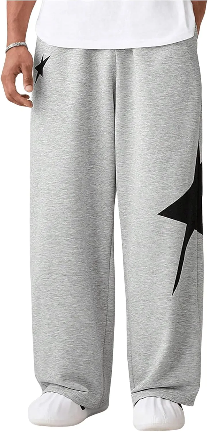 Men's Baggy Sweatpants Y2k Star Graphic Print Stacked Wide Leg Jogger Pants