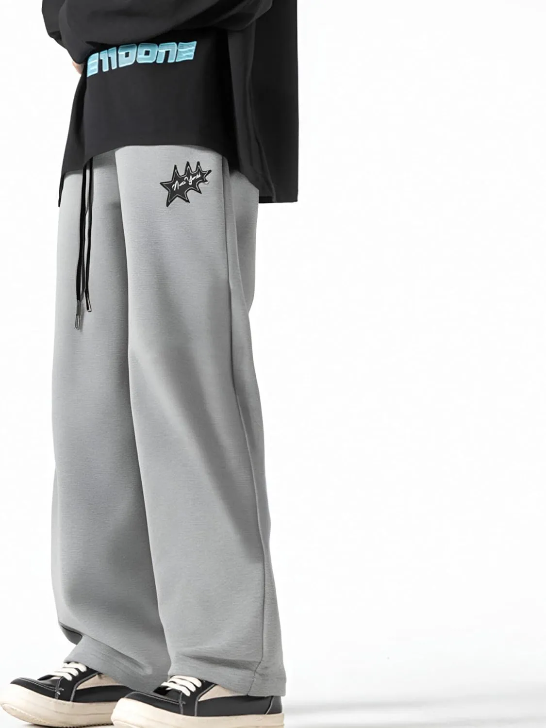 Men's Baggy Sweatpants Y2k Star Graphic Print Stacked Wide Leg Jogger Pants