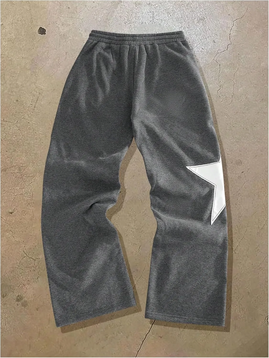 Men's Baggy Sweatpants Y2k Star Graphic Print Stacked Wide Leg Jogger Pants