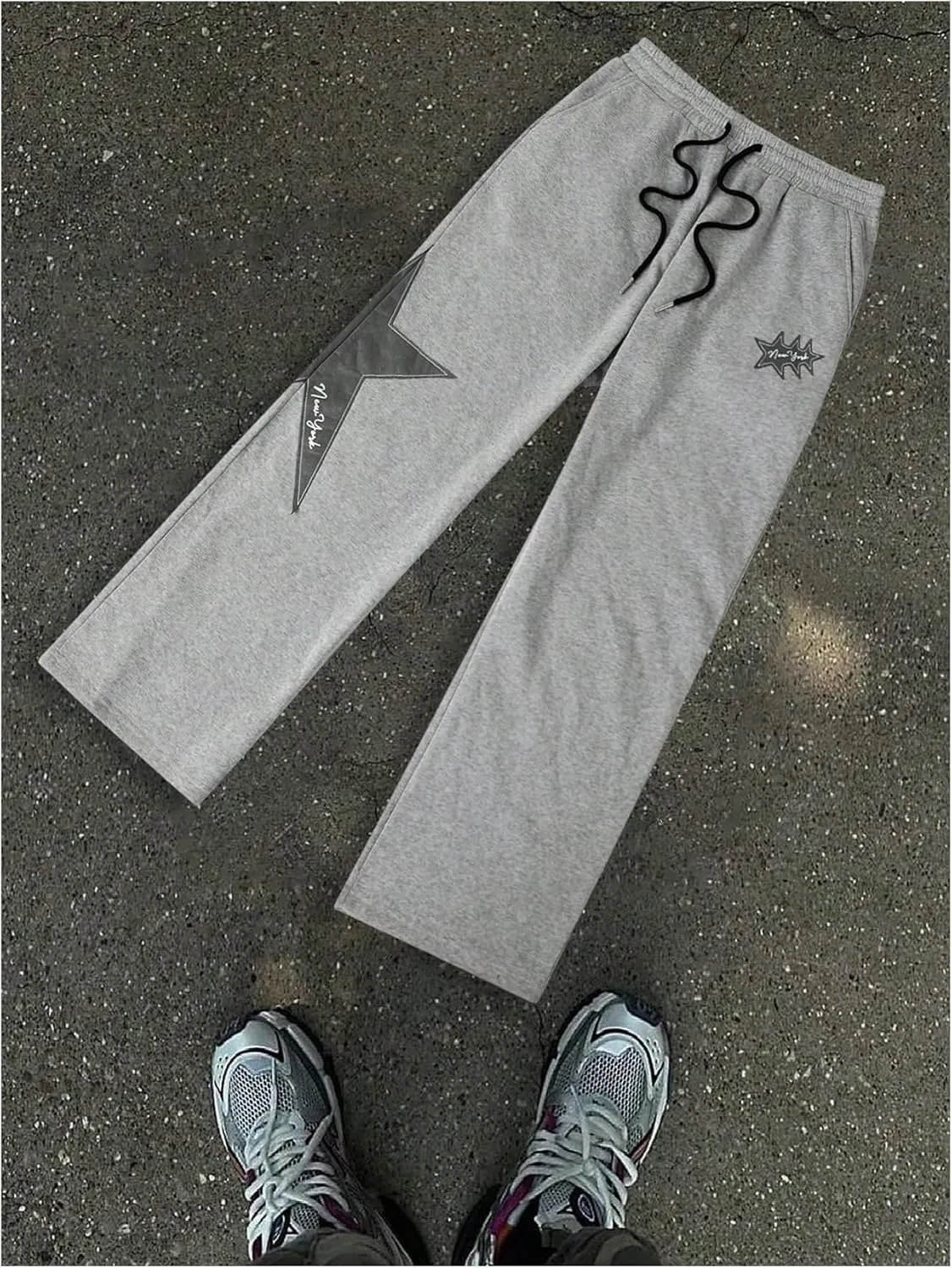Men's Baggy Sweatpants Y2k Star Graphic Print Stacked Wide Leg Jogger Pants