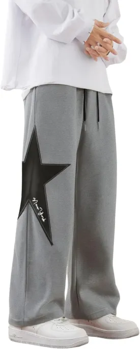 Men's Baggy Sweatpants Y2k Star Graphic Print Stacked Wide Leg Jogger Pants