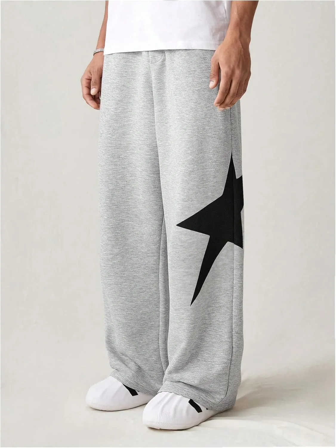 Men's Baggy Sweatpants Y2k Star Graphic Print Stacked Wide Leg Jogger Pants