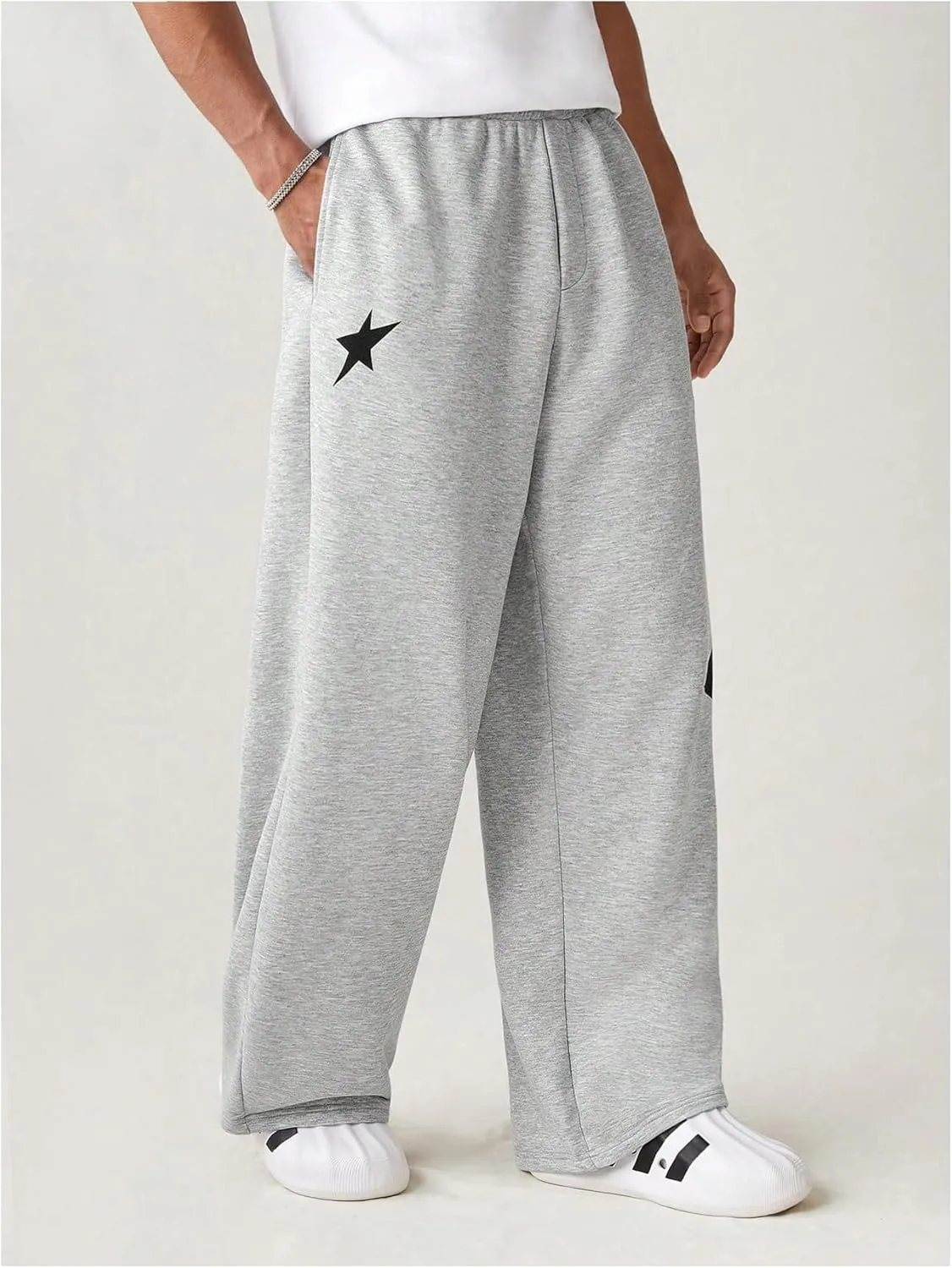 Men's Baggy Sweatpants Y2k Star Graphic Print Stacked Wide Leg Jogger Pants