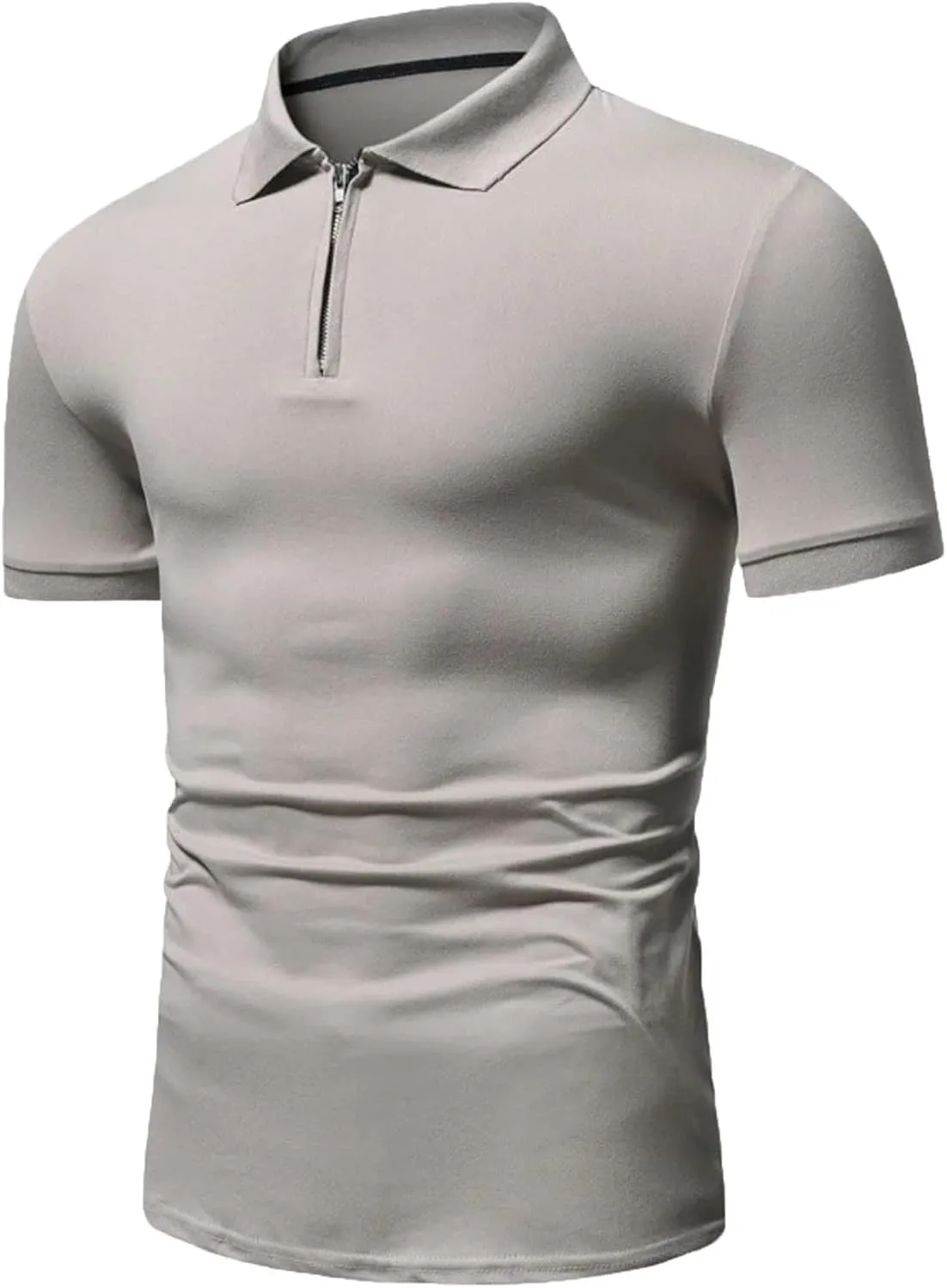 Men's Casual Solid Polo Shirts Zipper Lapel Short Sleeve Tops Classic Golf Tees Basic Golf Shirt Cotton Top