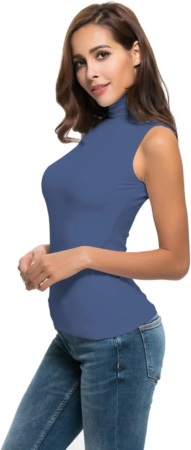 Nasperee Women Sleeveless/Long Sleeve Mock Turtleneck Tank Tops Slim Fit Stretchy Layer Tee Shirts