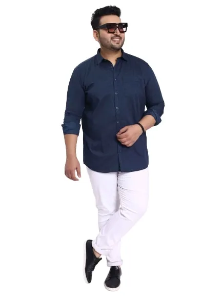 Navy Blue Satin Cotton Shirt
