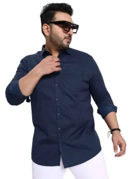 Navy Blue Satin Cotton Shirt