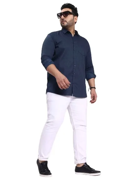 Navy Blue Satin Cotton Shirt