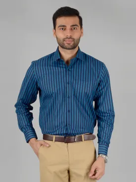 Ocean Blue Striped Regular Fit Formal Shirt | Greenfibre