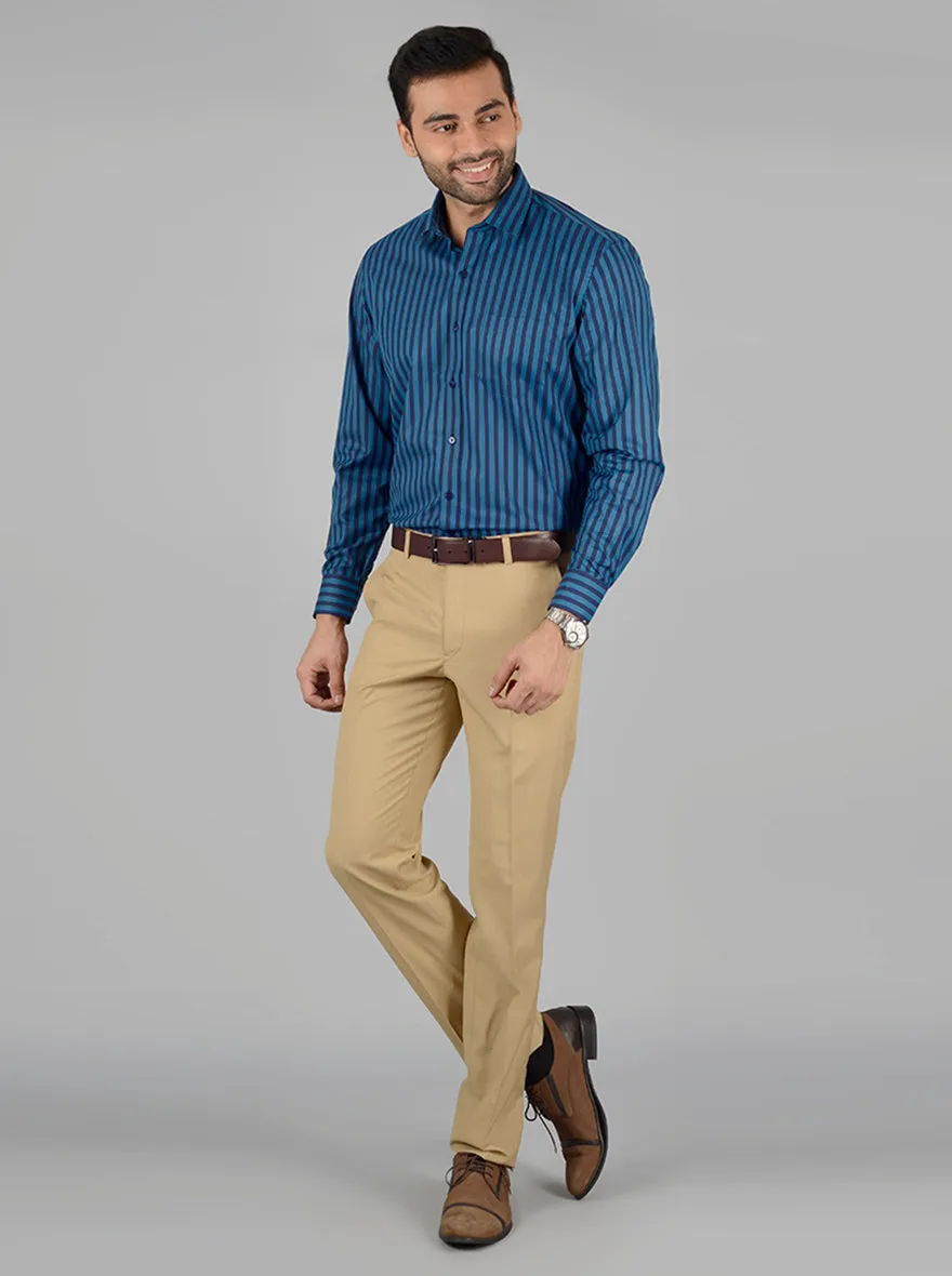 Ocean Blue Striped Regular Fit Formal Shirt | Greenfibre