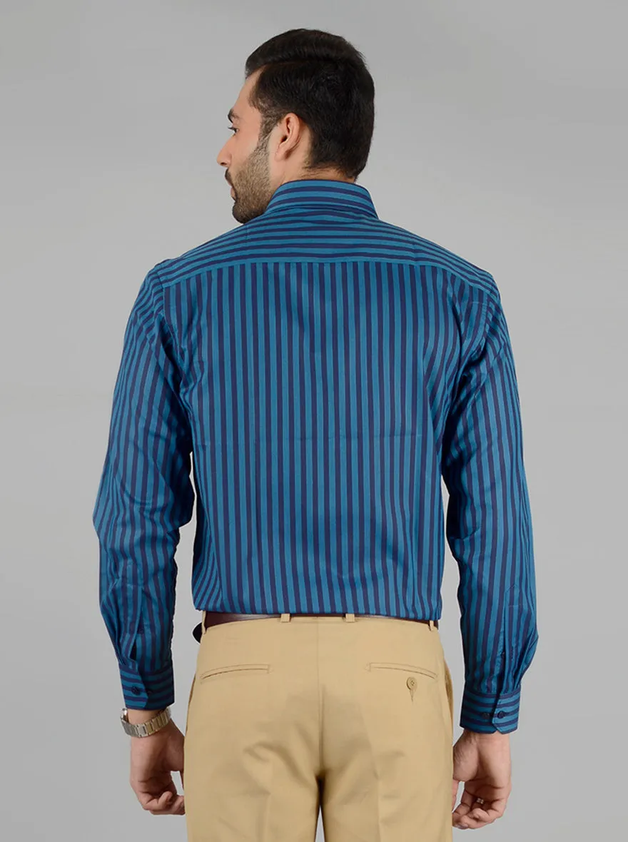 Ocean Blue Striped Regular Fit Formal Shirt | Greenfibre
