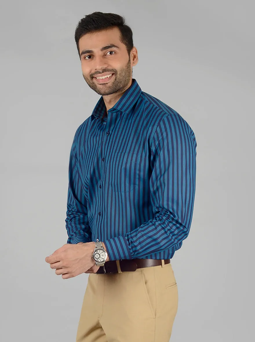 Ocean Blue Striped Regular Fit Formal Shirt | Greenfibre