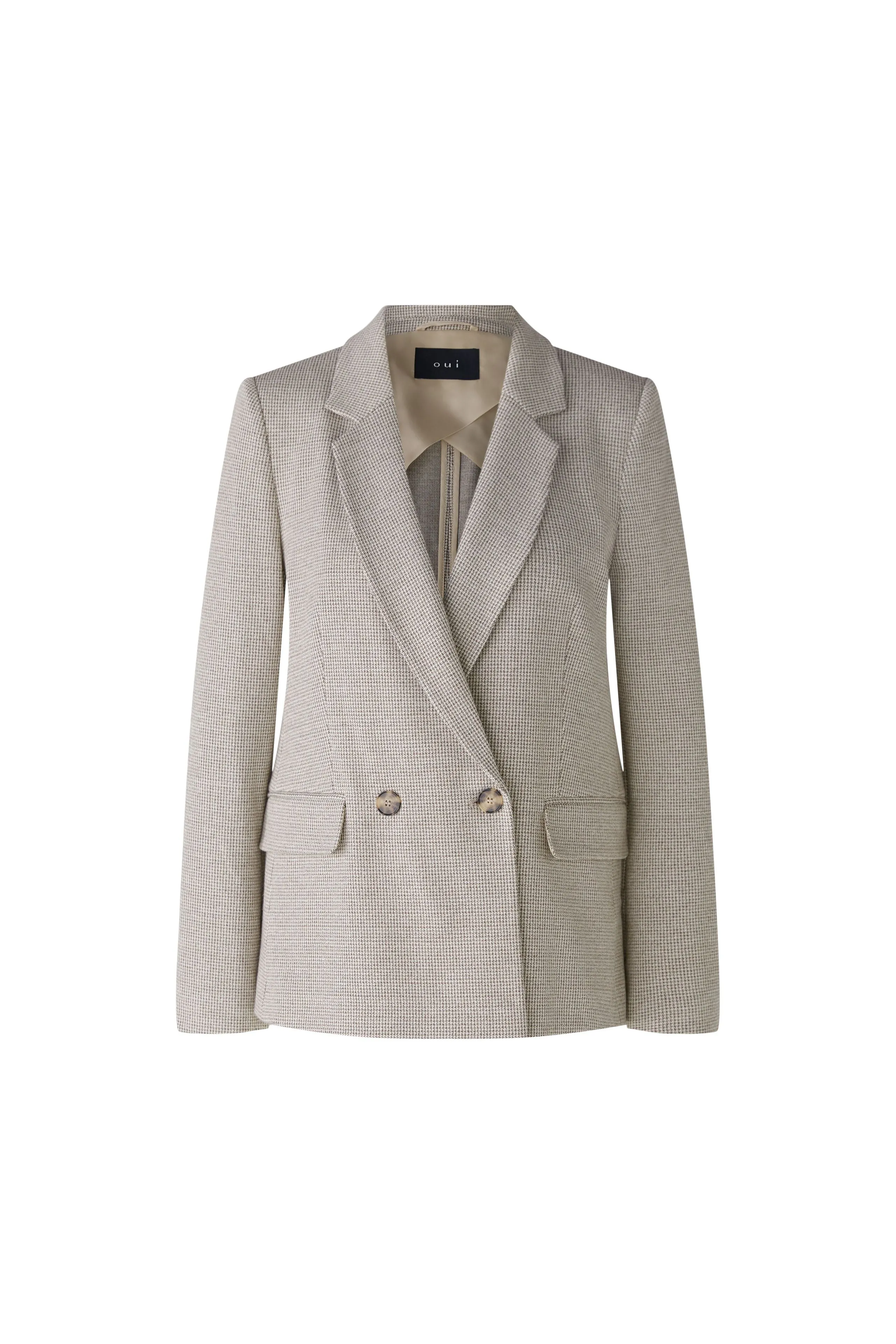 Trendy Womens Oversized Houndstooth Blazer in Brown and Cream