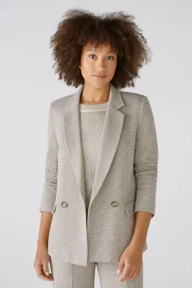 Trendy Womens Oversized Houndstooth Blazer in Brown and Cream