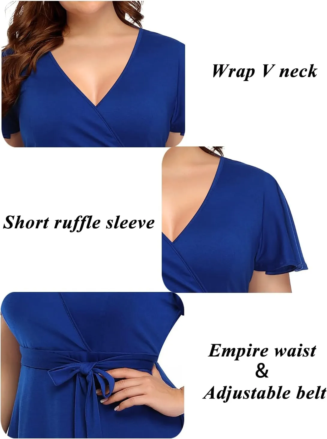 Pinup Fashion Women Plus Size Dresses Wedding Guest - Semi Formal Cocktail Wrap Empire Waist Midi Dress