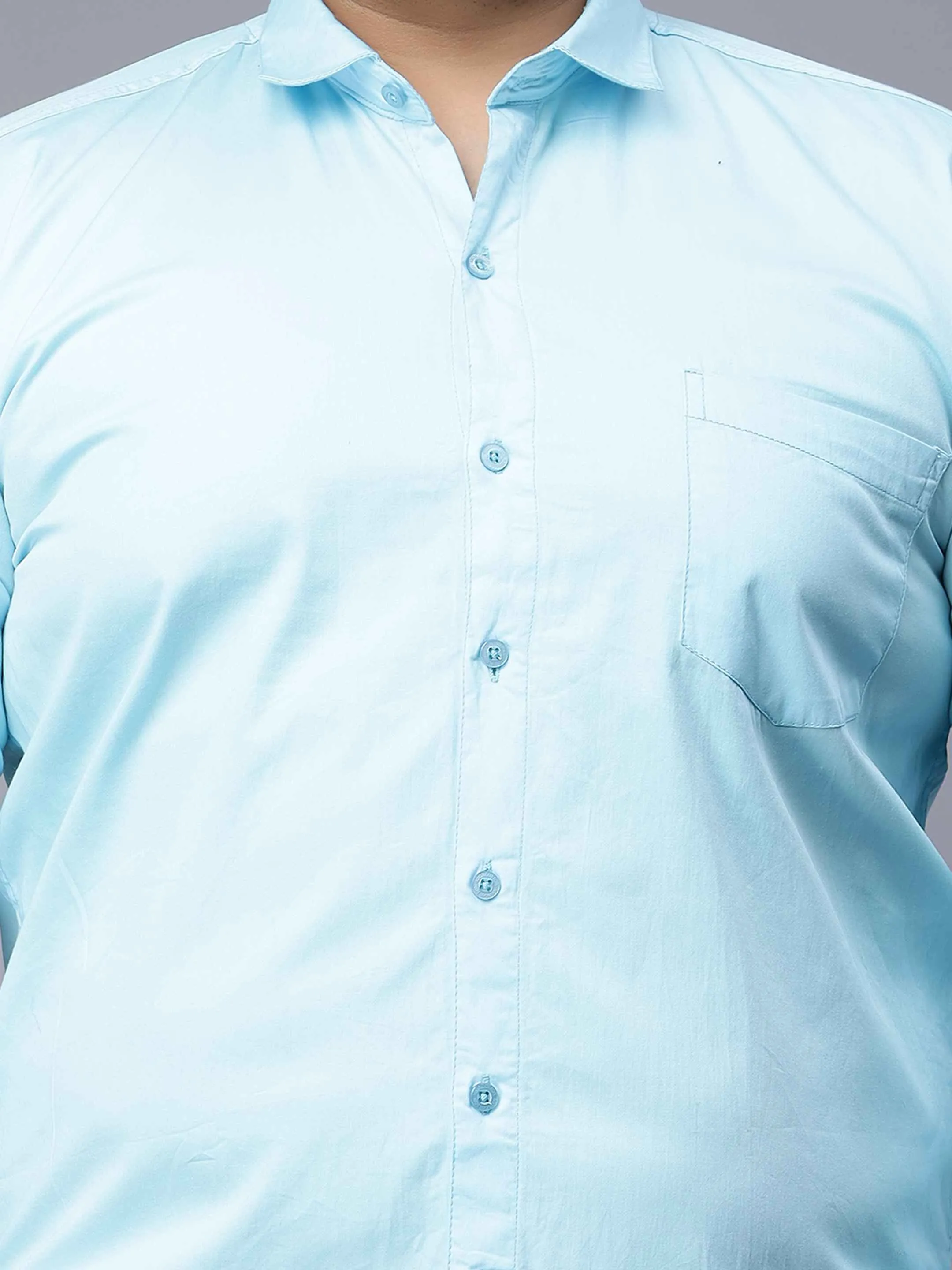 Sky Blue Solid Cotton Plus Size Shirt