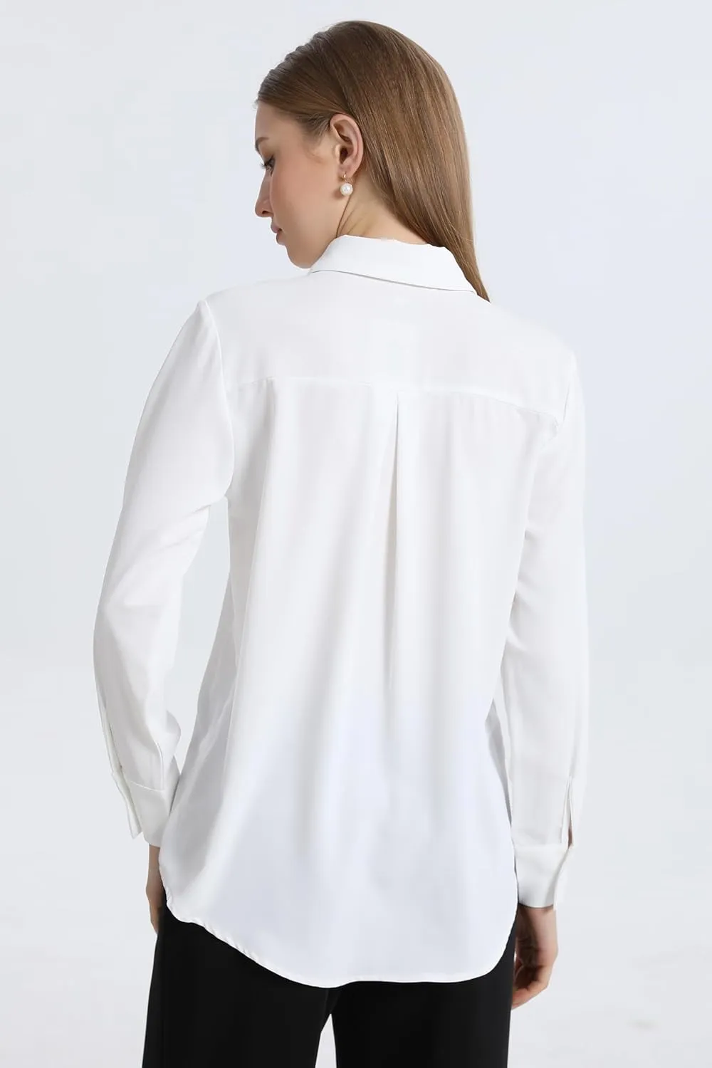 SPRING SEAON Women's Button Down Shirts Causal Collared Blouses Work Office Long Sleeve Chiffon Blouse for Ladies