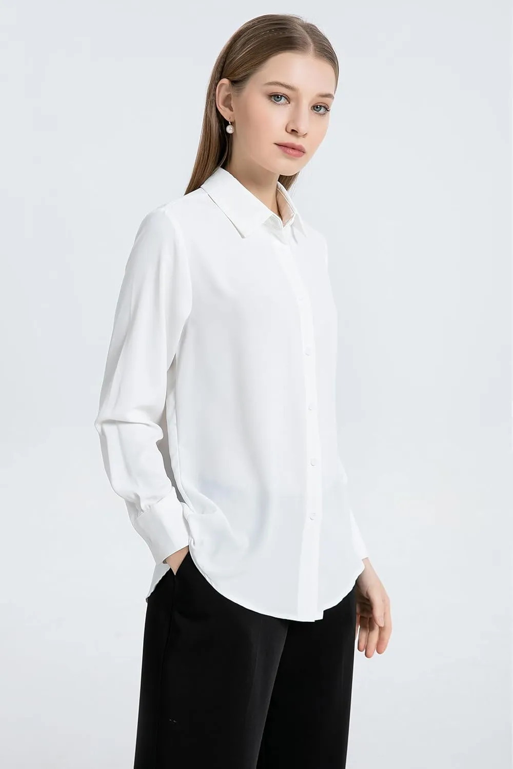 SPRING SEAON Women's Button Down Shirts Causal Collared Blouses Work Office Long Sleeve Chiffon Blouse for Ladies