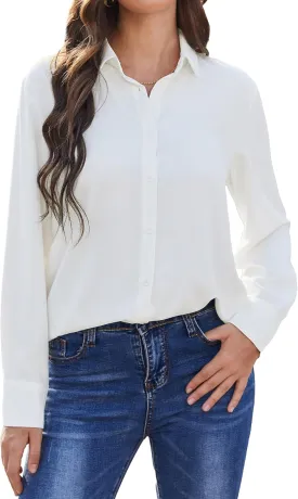 SPRING SEAON Women's Button Down Shirts Causal Collared Blouses Work Office Long Sleeve Chiffon Blouse for Ladies