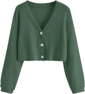 SweatyRocks Women's Long Sleeve Button Front V Neck Soft Knit Cardigan Sweaters
