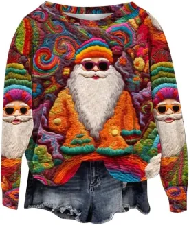 Ugly Christmas Sweatshirts for Women Casual 2024 Long Sleeve Xmas Print Pullover Shirts Crew Neck Sweaters