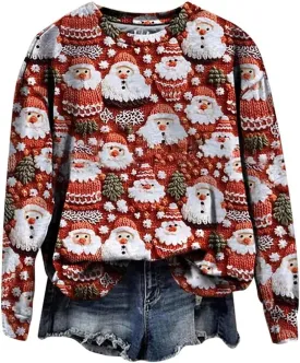 Ugly Christmas Sweatshirts for Women Casual 2024 Long Sleeve Xmas Print Pullover Shirts Crew Neck Sweaters
