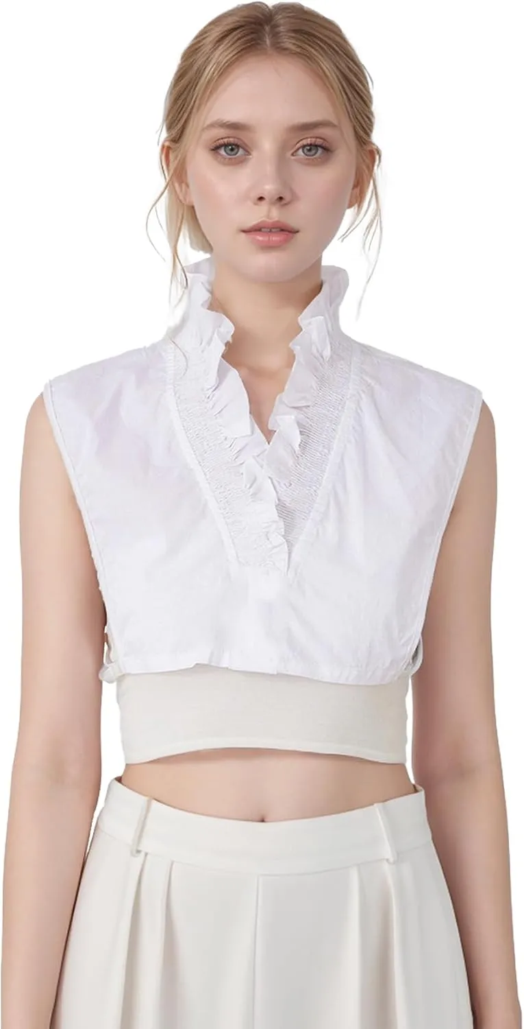 Victoria Cotton Shirts Elegant Ruffle Collar V Neck Dickey Mock Turtleneck Faux Collars for Women Girls