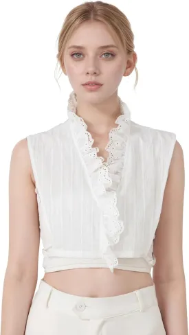 Victoria Cotton Shirts Elegant Ruffle Collar V Neck Dickey Mock Turtleneck Faux Collars for Women Girls