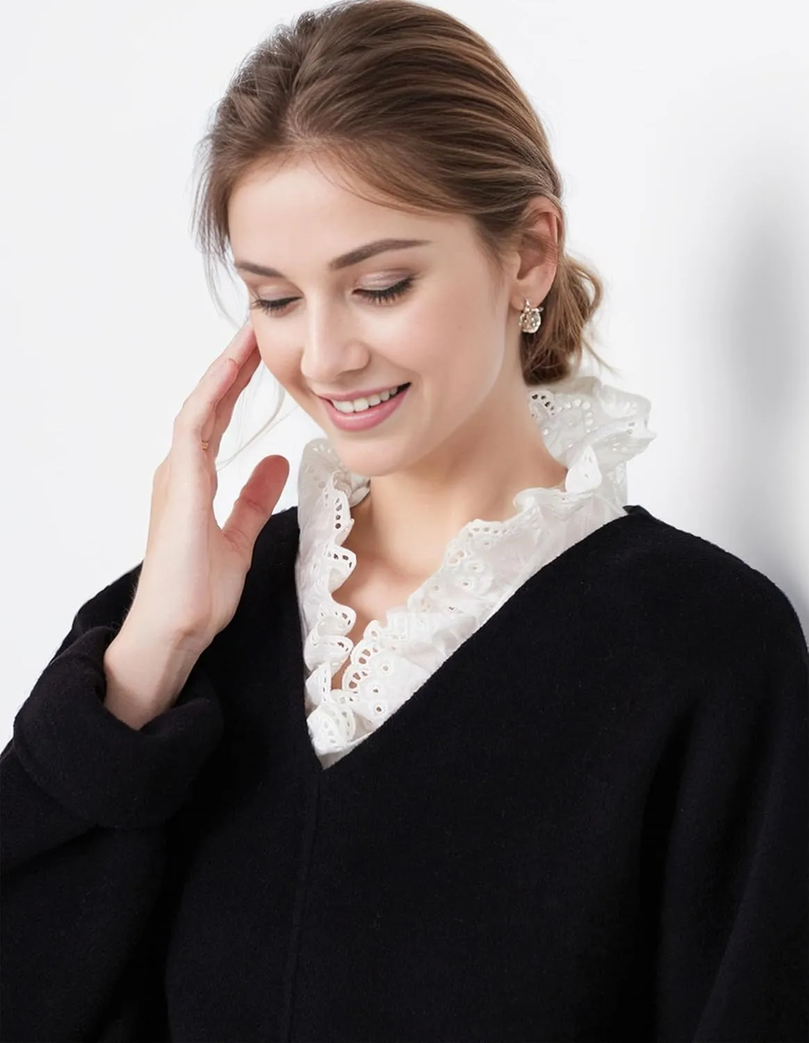 Victoria Cotton Shirts Elegant Ruffle Collar V Neck Dickey Mock Turtleneck Faux Collars for Women Girls