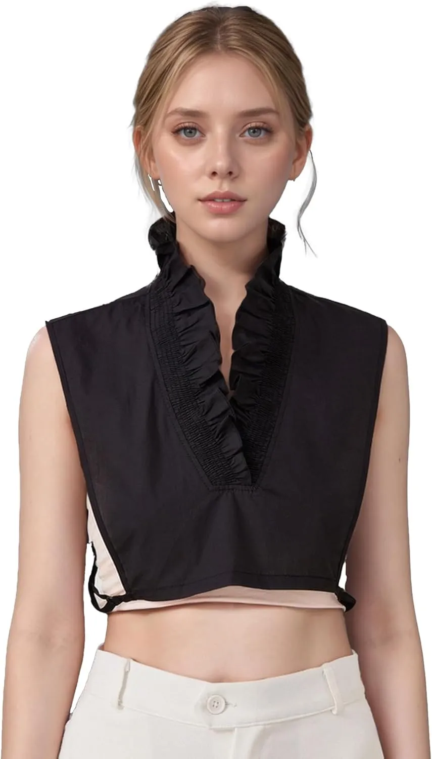 Victoria Cotton Shirts Elegant Ruffle Collar V Neck Dickey Mock Turtleneck Faux Collars for Women Girls