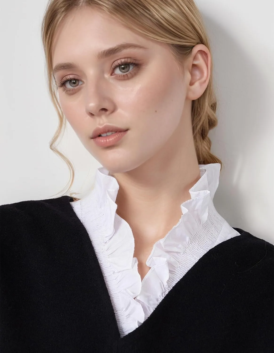 Victoria Cotton Shirts Elegant Ruffle Collar V Neck Dickey Mock Turtleneck Faux Collars for Women Girls