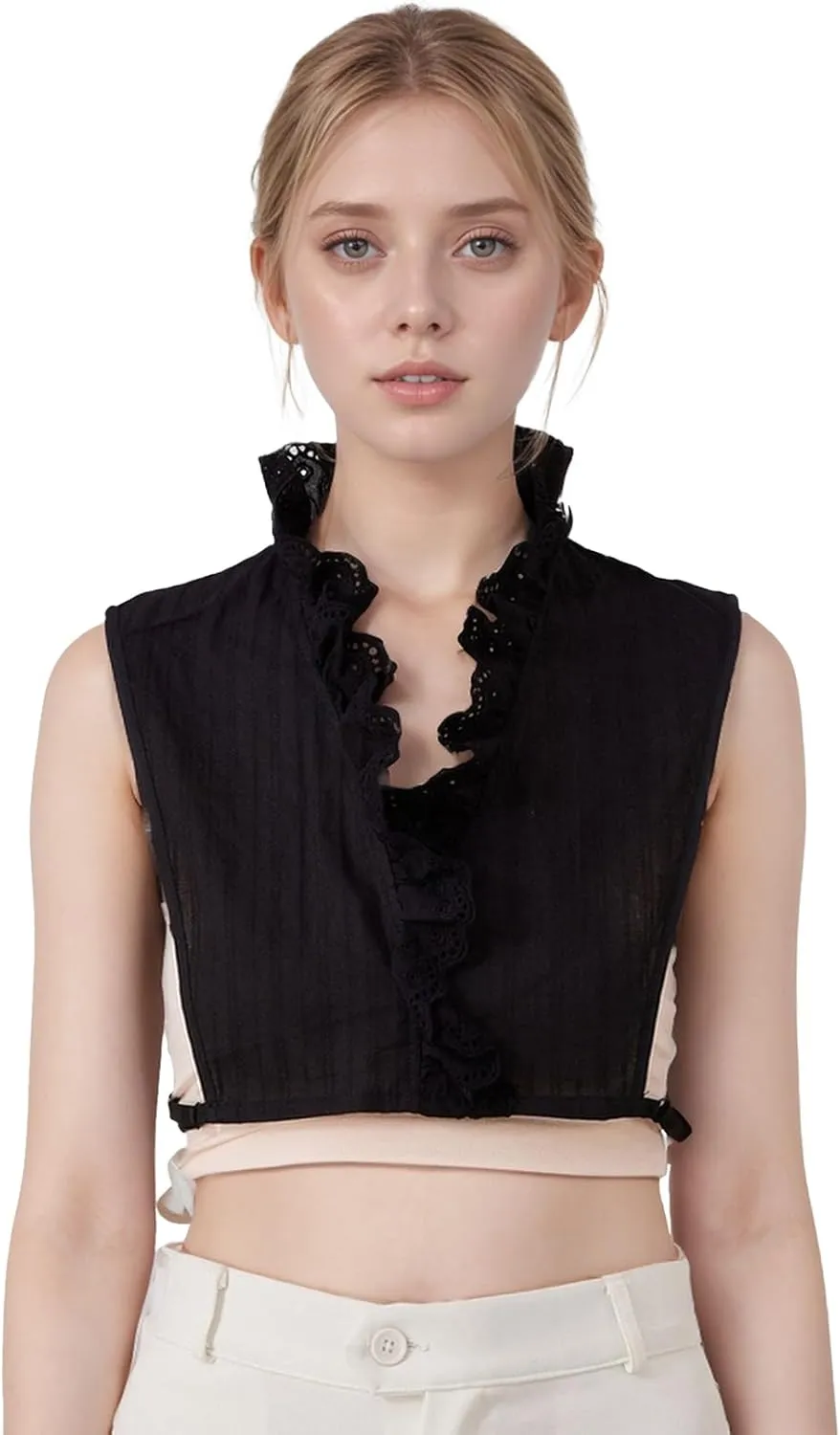 Victoria Cotton Shirts Elegant Ruffle Collar V Neck Dickey Mock Turtleneck Faux Collars for Women Girls