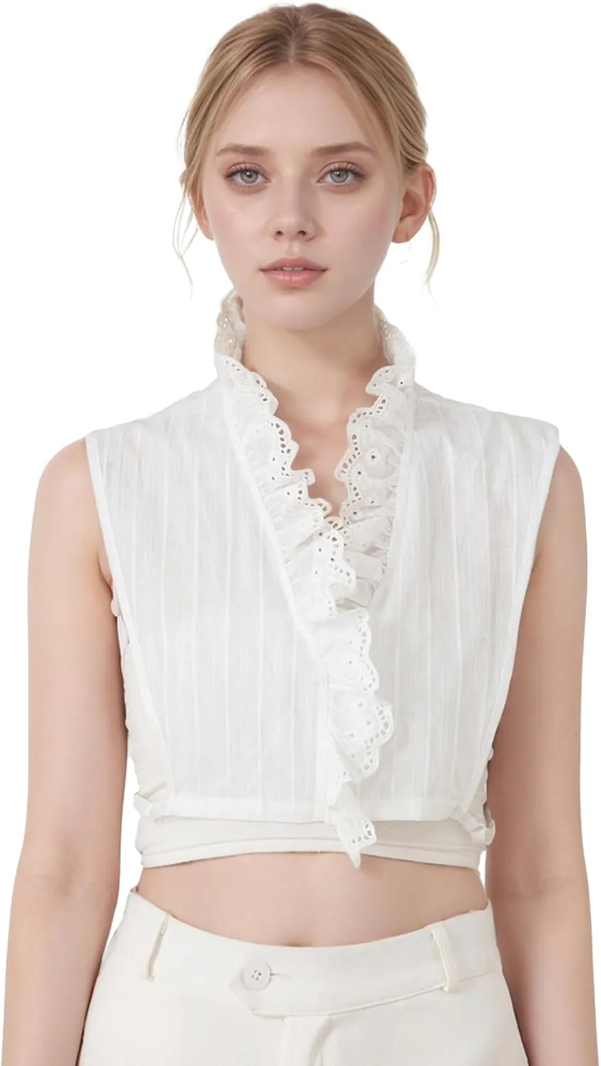 Victoria Cotton Shirts Elegant Ruffle Collar V Neck Dickey Mock Turtleneck Faux Collars for Women Girls