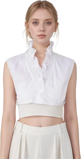 Victoria Cotton Shirts Elegant Ruffle Collar V Neck Dickey Mock Turtleneck Faux Collars for Women Girls