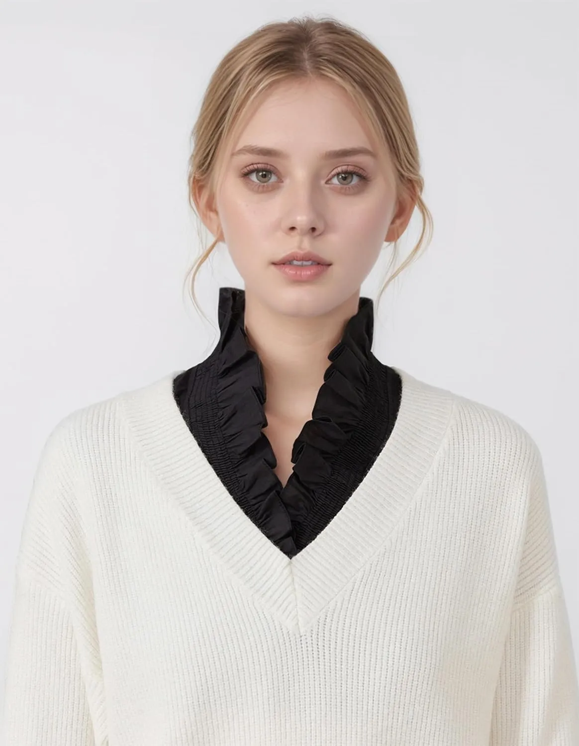 Victoria Cotton Shirts Elegant Ruffle Collar V Neck Dickey Mock Turtleneck Faux Collars for Women Girls