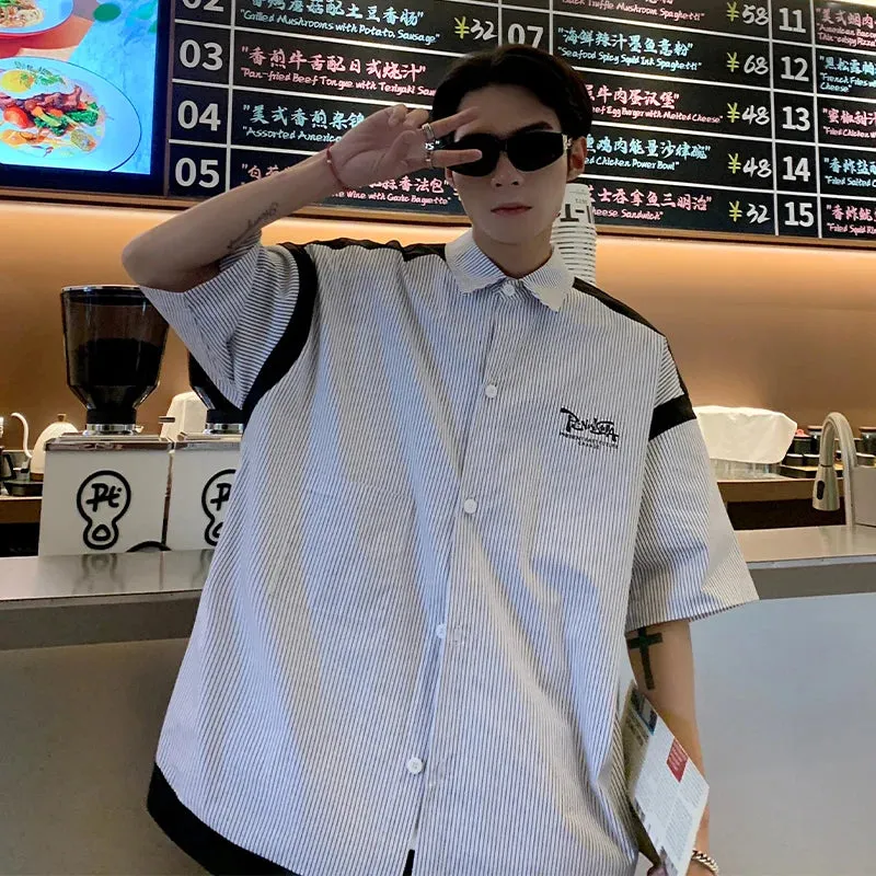 Wiaofellas  -  Streetwear Mens Striped Shirts Short Sleeve Thin Shirt Summer Casual Korean Fashion Loose Button Formal Men Clothing Blouse