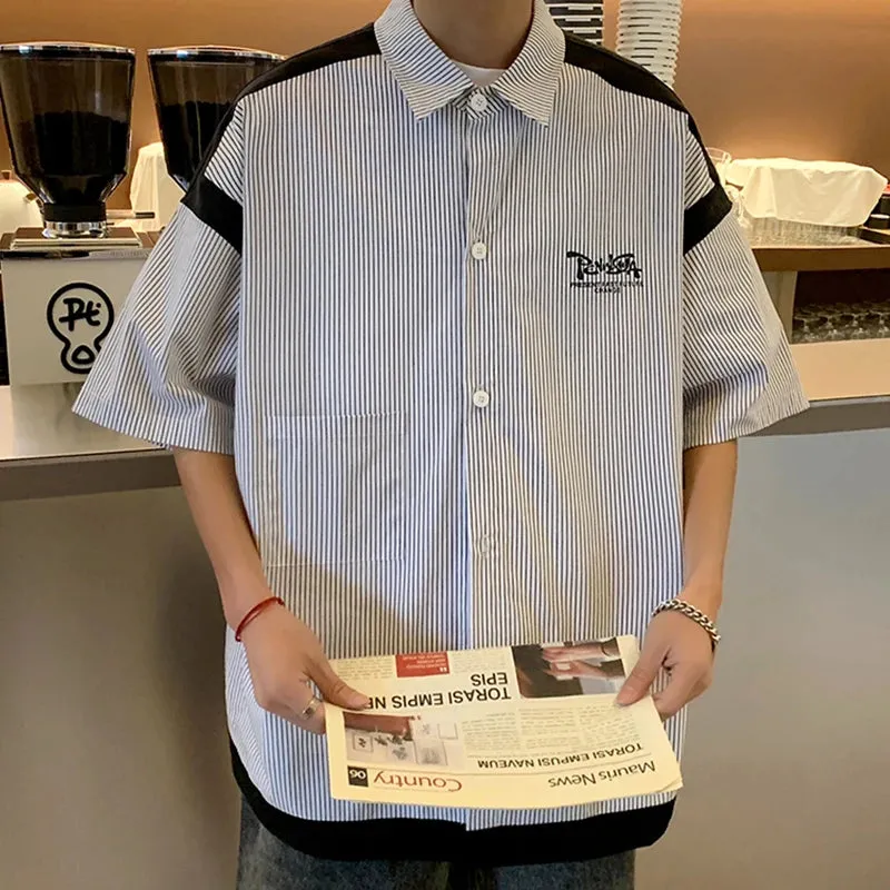 Wiaofellas  -  Streetwear Mens Striped Shirts Short Sleeve Thin Shirt Summer Casual Korean Fashion Loose Button Formal Men Clothing Blouse