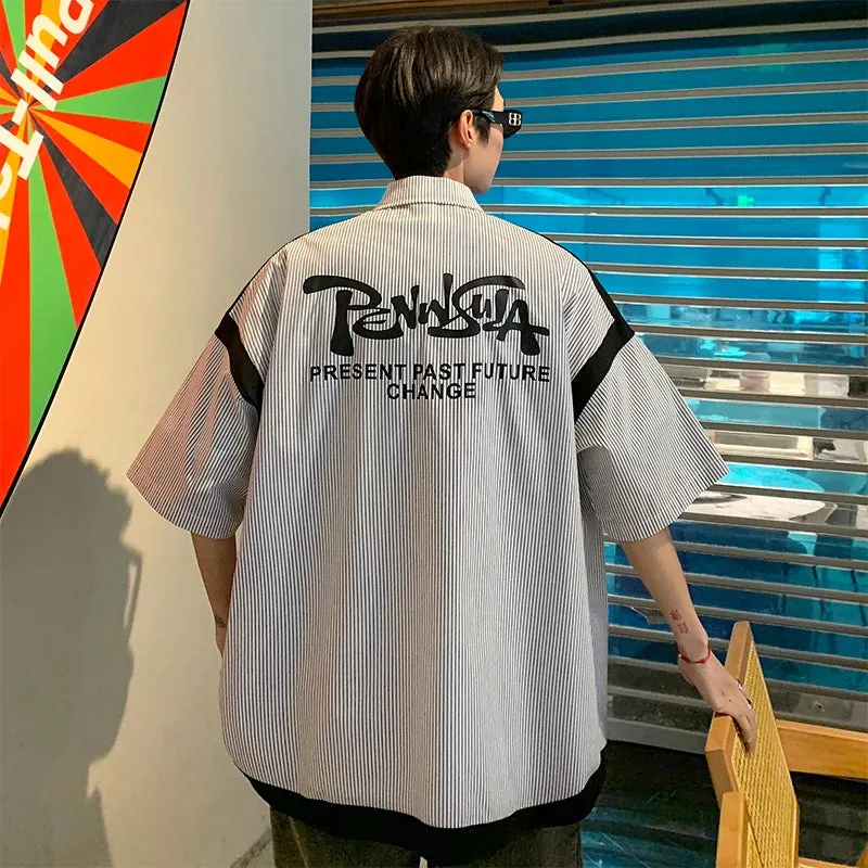 Wiaofellas  -  Streetwear Mens Striped Shirts Short Sleeve Thin Shirt Summer Casual Korean Fashion Loose Button Formal Men Clothing Blouse