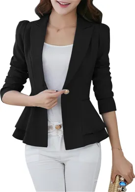 WIWIQS Women's Open Front Long Sleeve Work Office Jackets Blazer Lightweight Solid Color Slim Fit Blazers