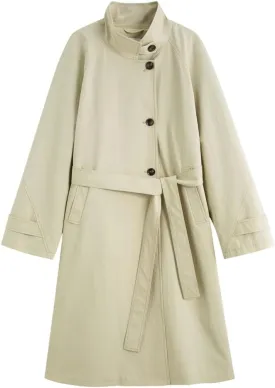 Women Stand Up Collar Mid Length Trench Coat Casual Loose Single Breasted Single Breasted Coat