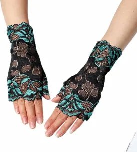 Women's Short Lace Gloves Fingerless for Driving Wedding Wrist Length Bridal Prom Gloves