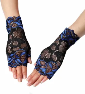 Women's Short Lace Gloves Fingerless for Driving Wedding Wrist Length Bridal Prom Gloves