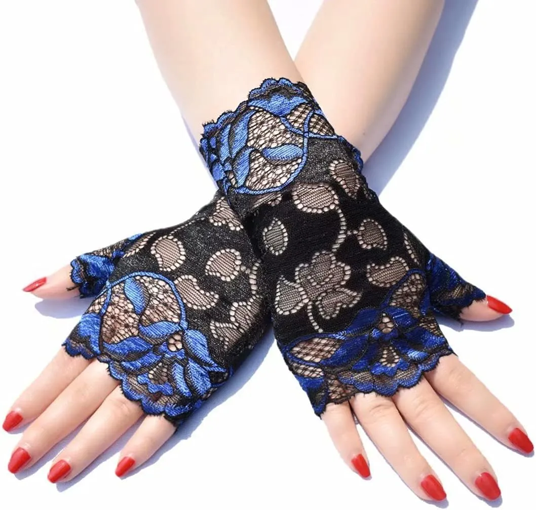 Women's Short Lace Gloves Fingerless for Driving Wedding Wrist Length Bridal Prom Gloves