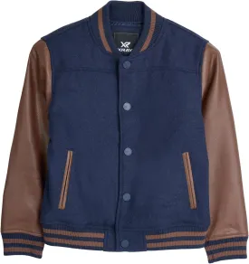 X RAY Boys Outerwear Coat with Faux Leather (S - XL), Wool Varsity Bomber Jacket for Kids W/Grainy PU Sleeves for Boys